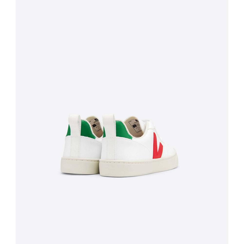 Veja V-10 LACES CWL Kids' Sneakers White/Green/Red | CA 865YXF